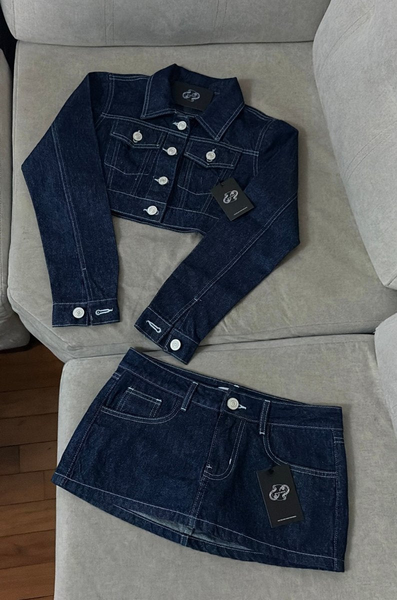 Set Denim (falda cadera + casaca crop) - BxtchesStore